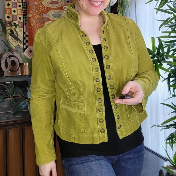 Unique Distressed Chicos Corduroy Jacket with Brass Trim - Picture 1 of 8